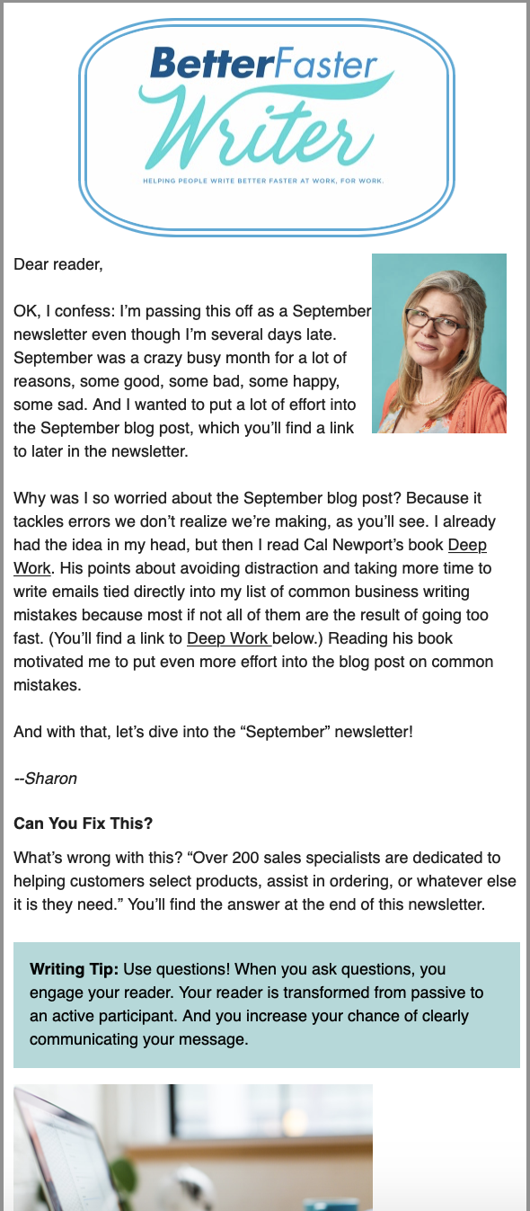 screenshot business writing skills tips newsletter